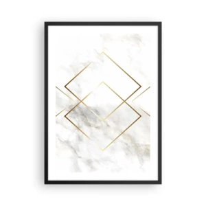 Affiche dans un cadre noir - Poster - Géométrie en lignes dorées sur fond de marbre - 50x70cm - Vue à l'infini - Décoration murale moderne pour le salon et la chambre ARTTOR