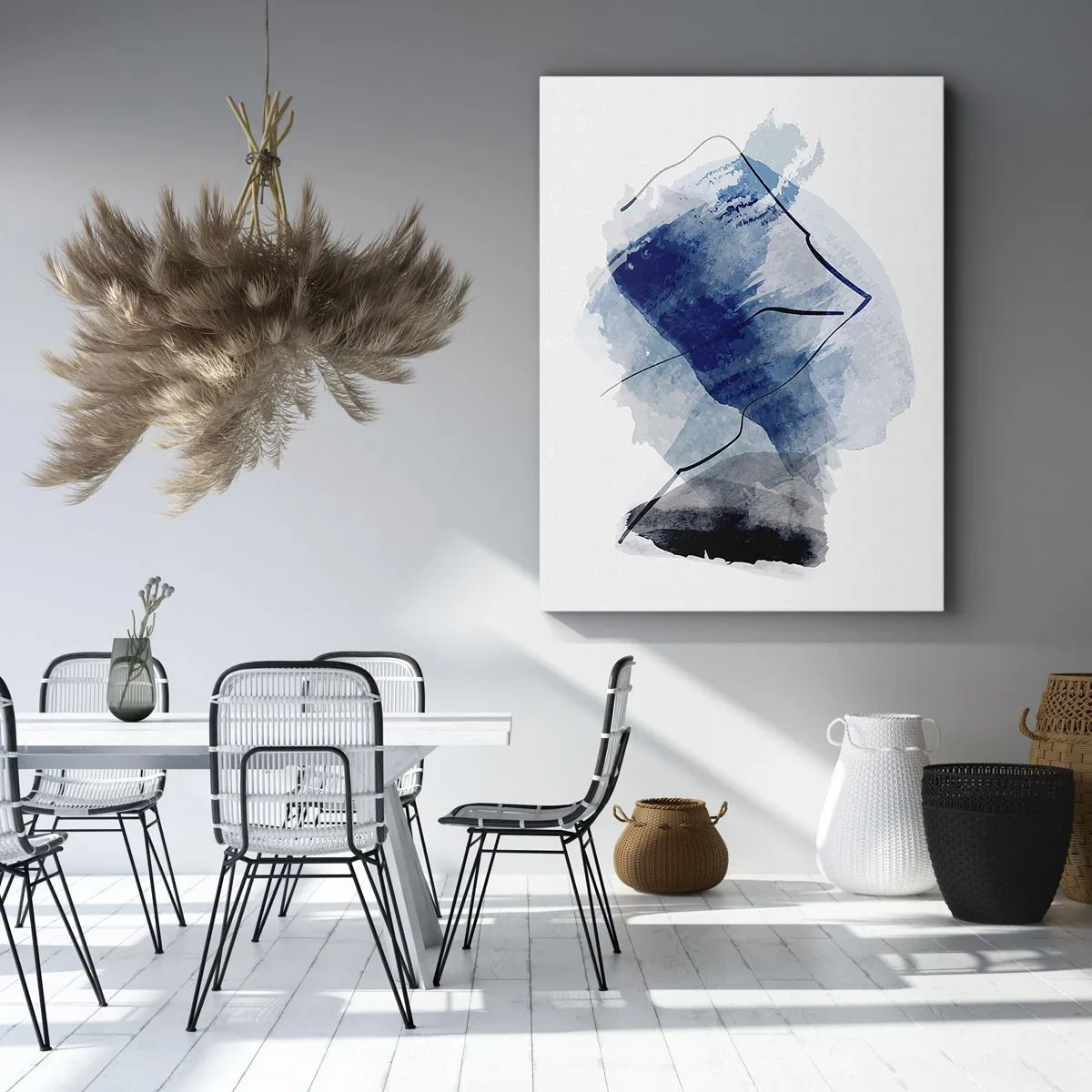 Impression sur toile - Image sur toile - Formes abstraites dans des tons de bleu avec des lignes délicates - 80x120cm - Montagne de glace - Décoration murale moderne pour le salon et la chambre ARTTOR