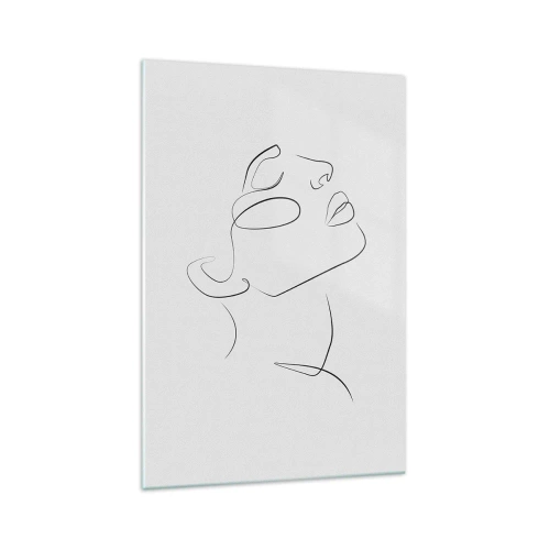 Impression sur verre - Image sur verre - Un croquis minimaliste du visage d'une femme de profil. - 70x100cm - Méandre du rêve - Décoration murale moderne pour le salon et la chambre ARTTOR