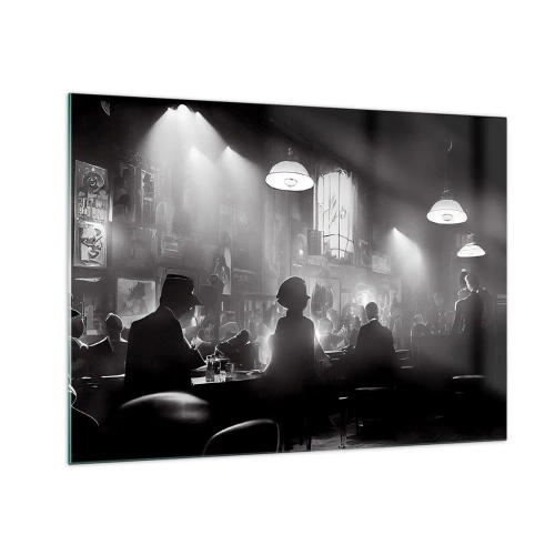 Impression sur verre - Image sur verre - Scène de jazz en noir et blanc dans un intérieur de club - 70x50cm - Dans une ambiance jazz - Décoration murale moderne pour le salon et la chambre ARTTOR