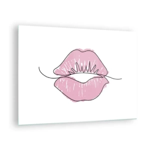 Impression sur verre - Image sur verre - Image abstraite de lèvres dans des tons de rose et de noir - 70x50cm - Prêt à l'embrassade? - Décoration murale moderne pour le salon et la chambre ARTTOR