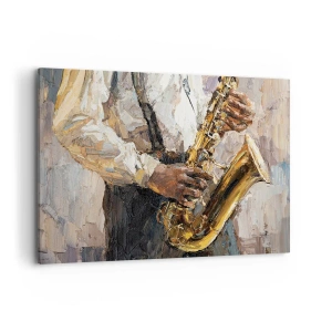 Impression sur toile - Image sur toile - Un musicien jouant du saxophone dans un style artistique - 120x80cm - C'est l'heure du solo - Décoration murale moderne pour le salon et la chambre ARTTOR