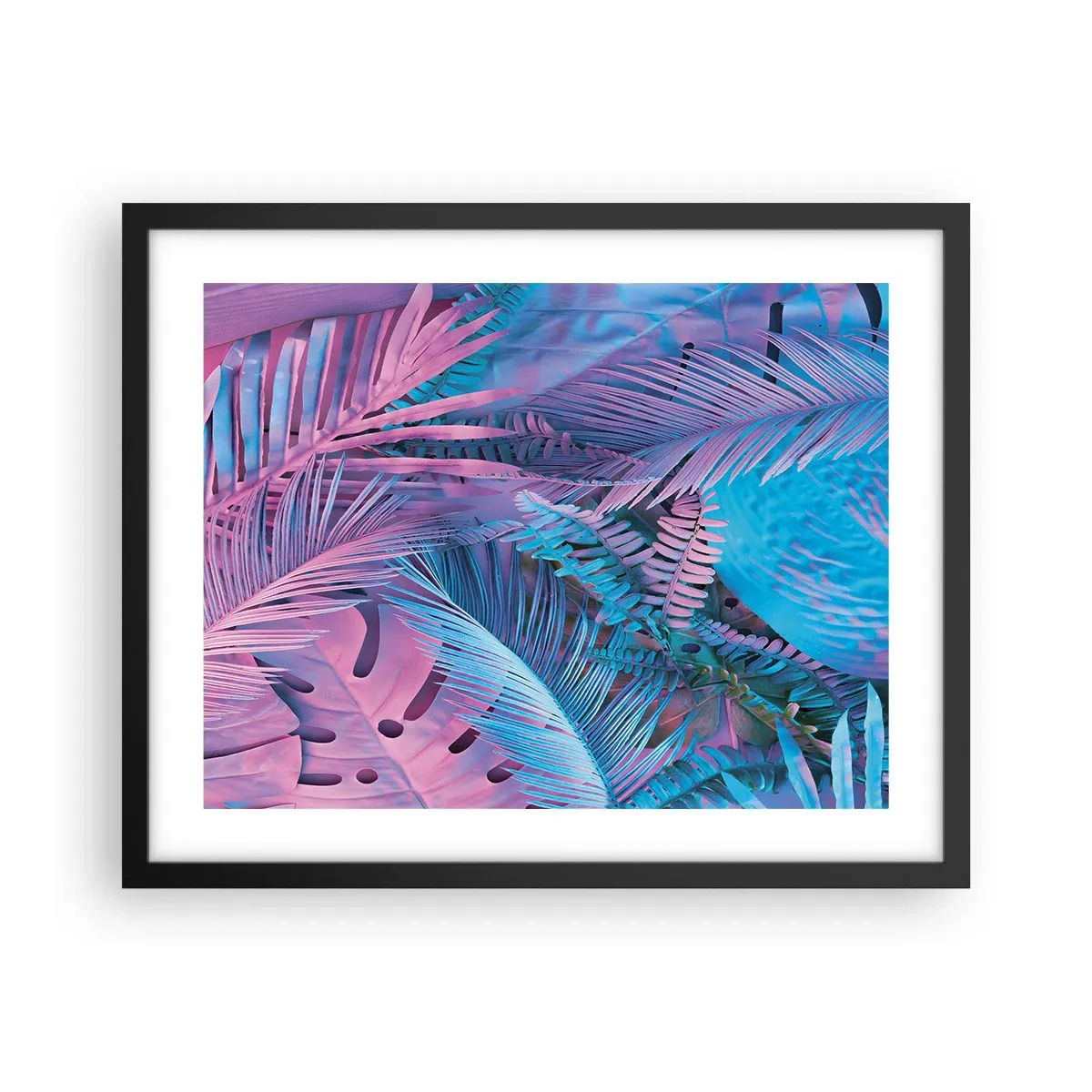 Affiche dans un cadre noir - Poster - Les tropiques en rose et bleu - 50x40 cm