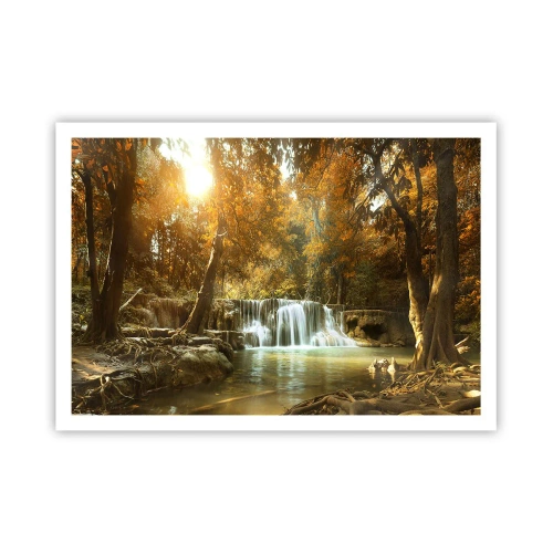 Affiche - Poster - Paysage d'automne avec une cascade - 100x70cm - Cascade du parc - Décoration murale moderne pour le salon et la chambre ARTTOR