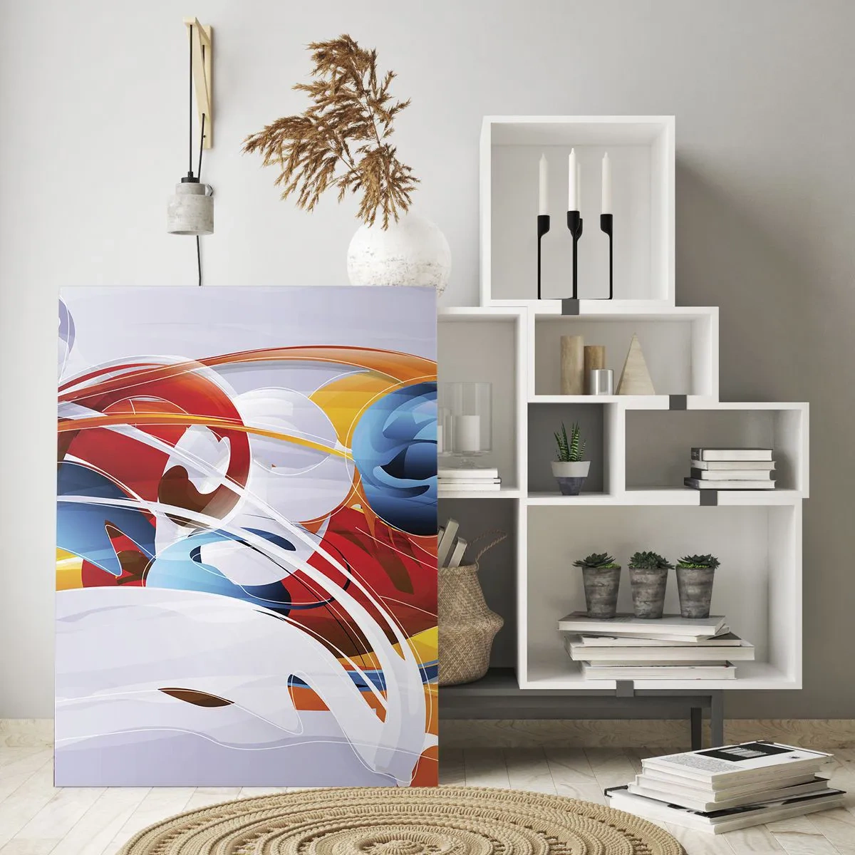 Impression sur verre - Image sur verre - Abstraction colorée avec des lignes dynamiques et des couleurs vives - 70x100cm - La danse des éléments - Décoration murale moderne pour le salon et la chambre ARTTOR