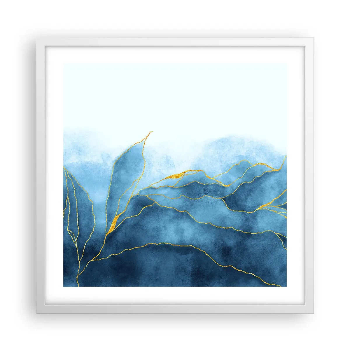 Affiche dans un cadre blanc - Poster - Bleu doré - 50x50 cm