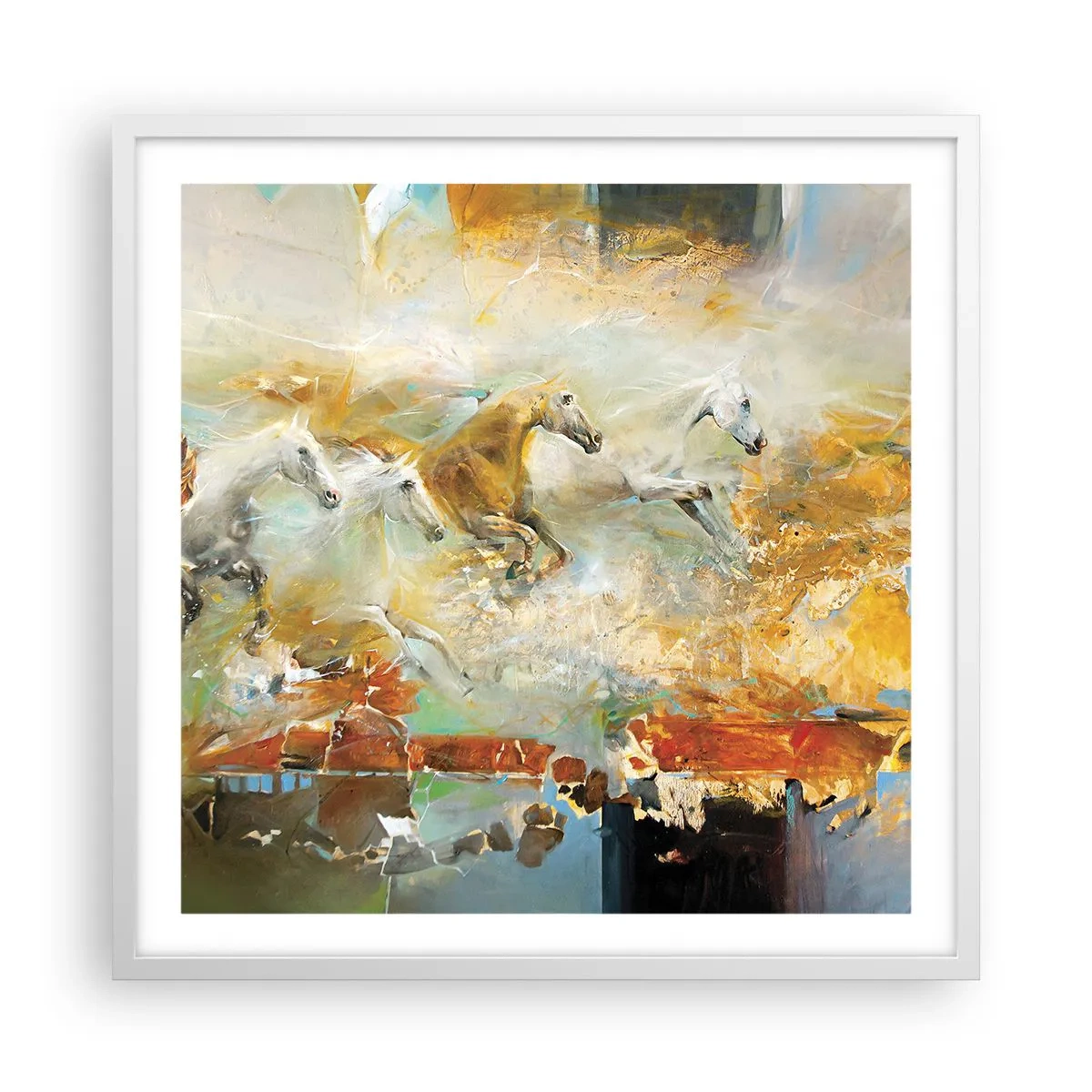 Affiche dans un cadre blanc - Poster - Au galop vers la lumière - 60x60 cm