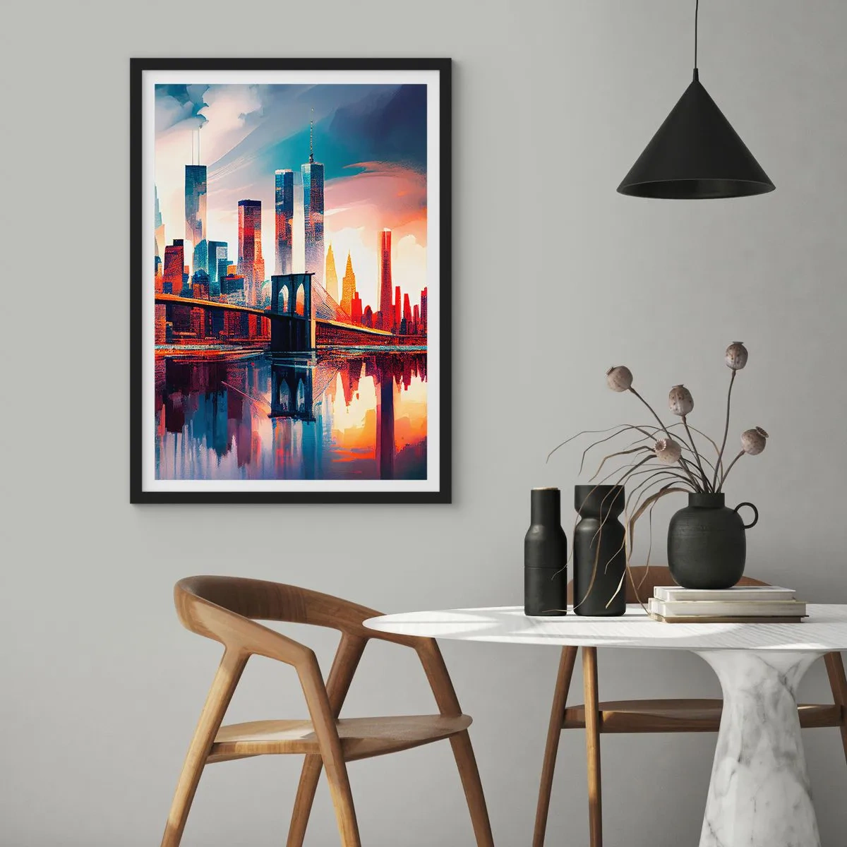 Affiche dans un cadre noir - Poster - New York onirique - 70x100 cm