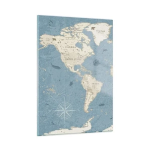 Impression sur verre - Image sur verre - Carte du monde stylisée sur fond bleu - 50x70cm - Le monde à porter de main - Décoration murale moderne pour le salon et la chambre ARTTOR