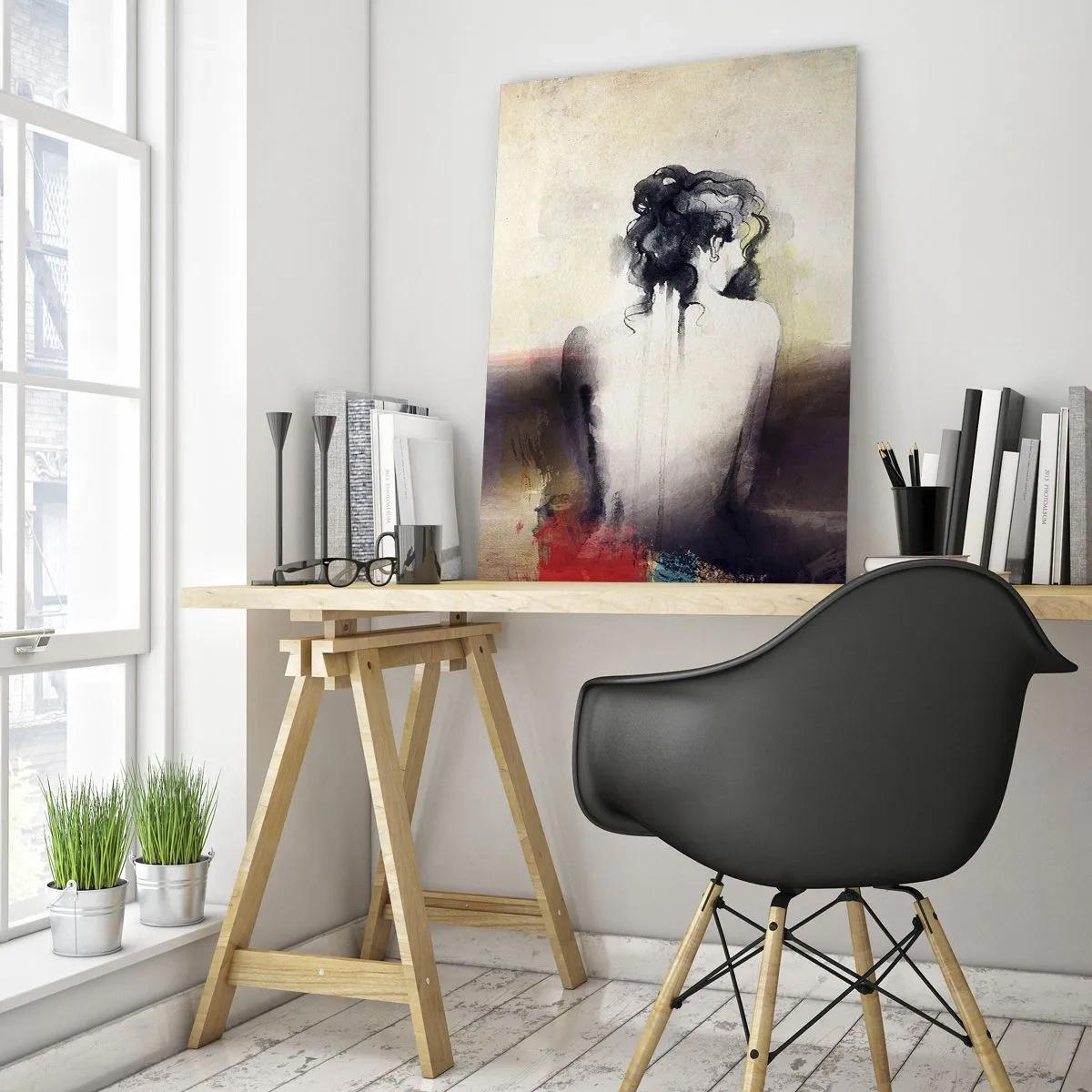 Impression sur verre - Image sur verre - Un portrait subtil d'une femme dans un style artistique - 70x100cm - Lignes lisses, formes ovales - Décoration murale moderne pour le salon et la chambre ARTTOR