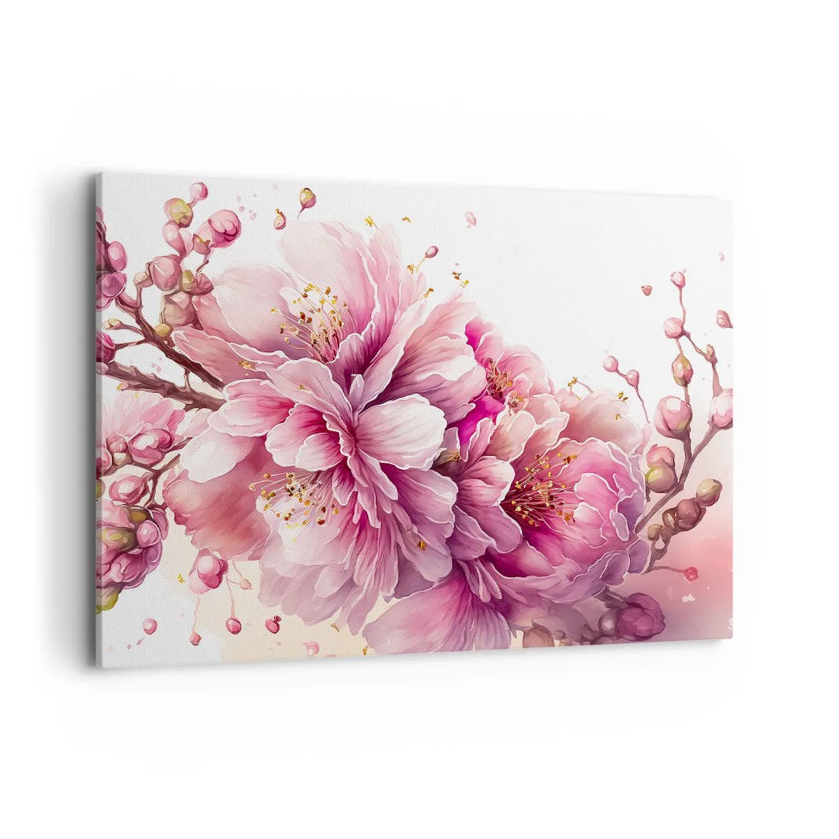 Impression sur toile - Image sur toile - De délicates fleurs de cerisier en pleine floraison sur un fond clair - 100x70cm - Fleur florissante de cerisier - Décoration murale moderne pour le salon et la chambre ARTTOR