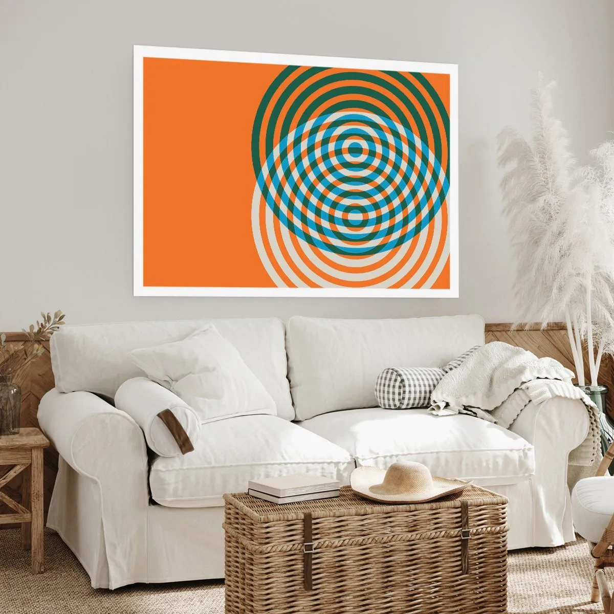 Affiche - Poster - Cercles concentriques sur fond orange - 100x70cm - Variation circulaire abstraite - Décoration murale moderne pour le salon et la chambre ARTTOR