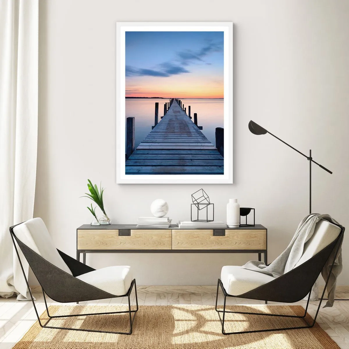 Affiche dans un cadre blanc - Poster - Le calme d'un crépuscule serein - 61x91 cm