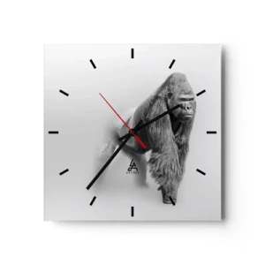 Horloge murale - Pendule murale - Gorille aux tons monochromes sur fond blanc - 30x30cm - Confiant en sa force - Décoration murale moderne pour le salon et la chambre ARTTOR