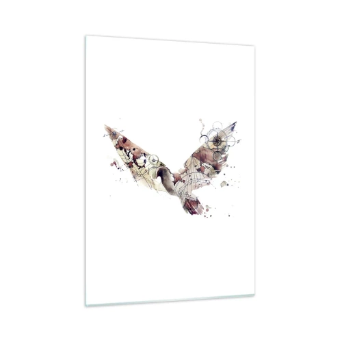 Impression sur verre - Image sur verre - Ailes de style artistique abstrait sur fond blanc - 50x70cm - Un pèlerin volant - Décoration murale moderne pour le salon et la chambre ARTTOR