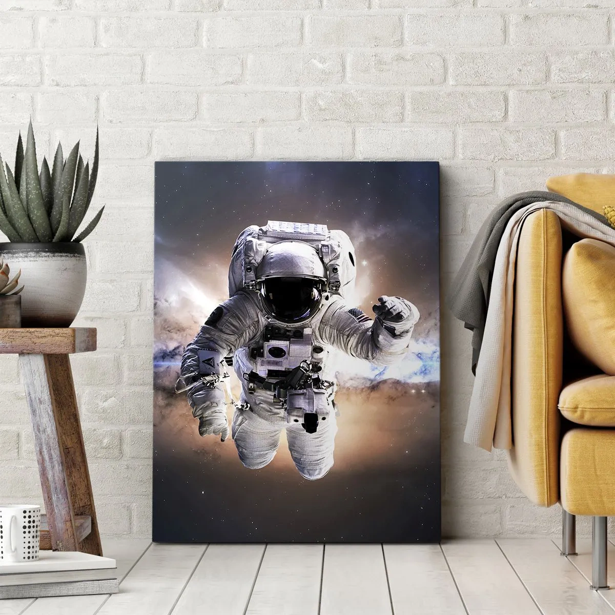Impression sur toile - Image sur toile - Astronaute dans l'espace - 50x70cm - Salutations de l'espace - Décoration murale moderne pour le salon et la chambre ARTTOR