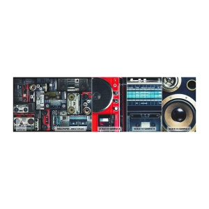 Échantillon de Papier Peint Autocollant Deluxe Sticker - Nostalgie des années 80 - Magnétophone, Amplificateur de musique, Équipement musical vintage - 100x30 cm