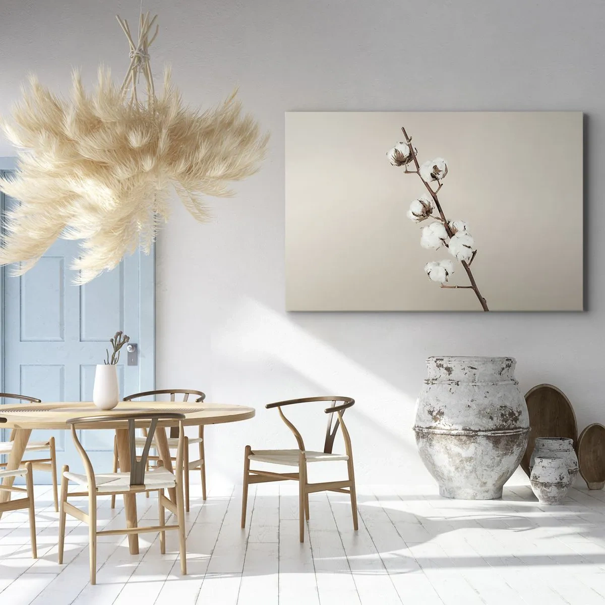 Impression sur toile - Image sur toile - Un brin de coton sur fond beige - 70x50cm - A la source de la douceur - Décoration murale moderne pour le salon et la chambre ARTTOR