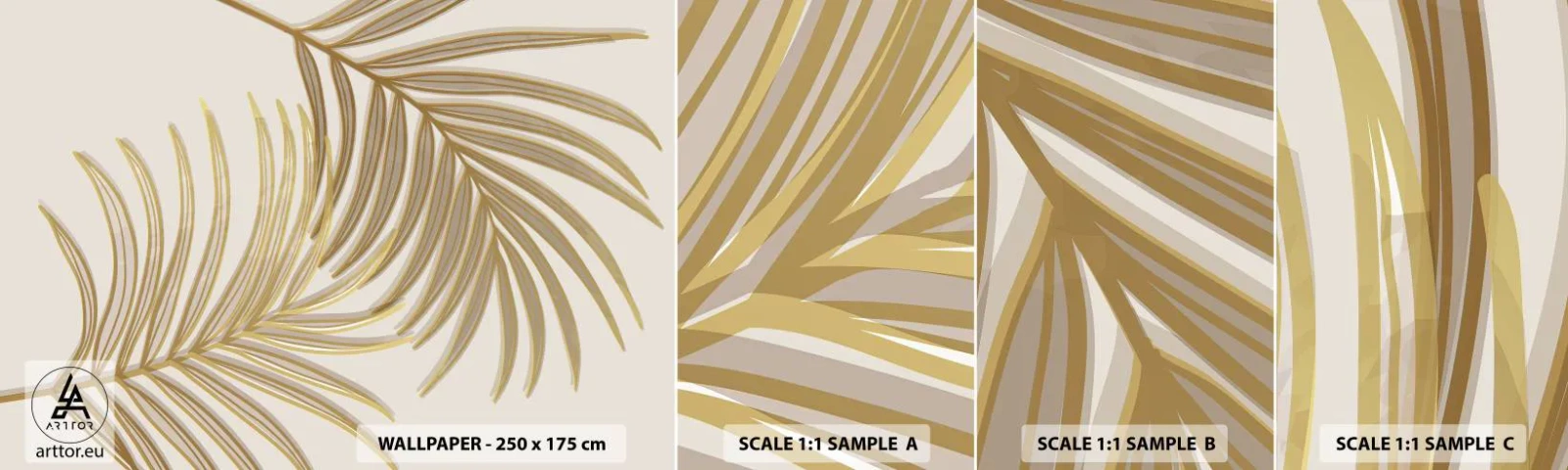 Échantillon de Papier Peint Autocollant Deluxe Sticker - Palme d'or! - Abstraction, Feuille de palmier, Graphique - 100x30 cm