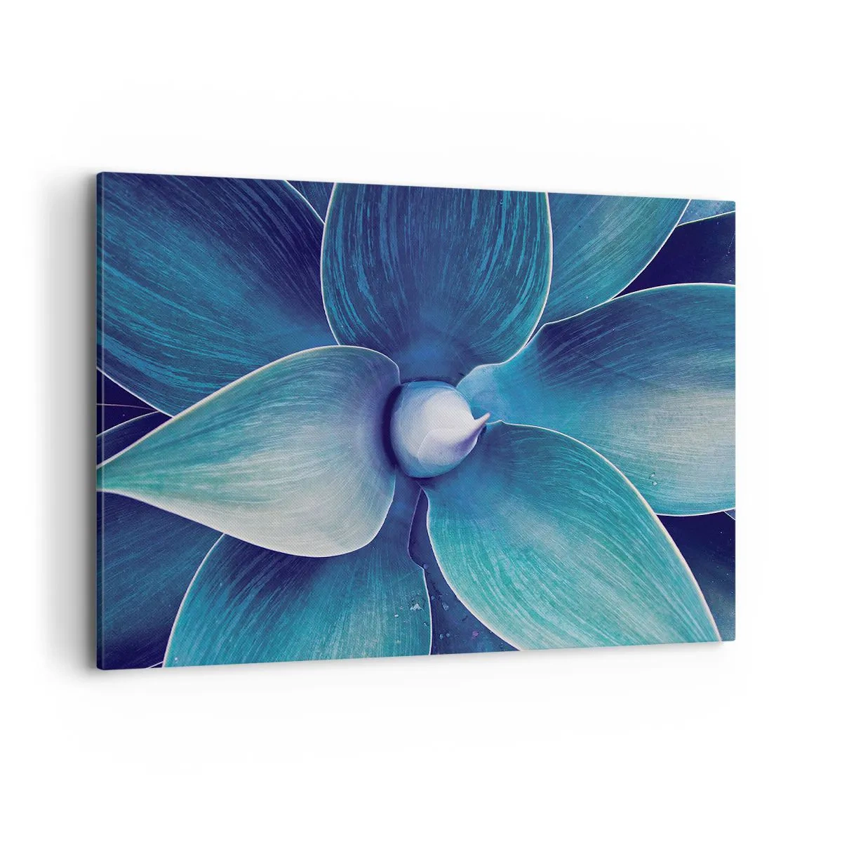 Impression sur toile - Image sur toile - Gros plan d'une fleur abstraite dans des tons de bleu - 120x80cm - Le bleu du ciel - Décoration murale moderne pour le salon et la chambre ARTTOR
