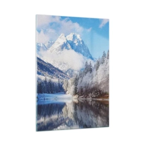 Impression sur verre - Image sur verre - Paysage d'hiver avec des montagnes et un lac gelé - 50x70cm - Protecteur de la neige - Décoration murale moderne pour le salon et la chambre ARTTOR
