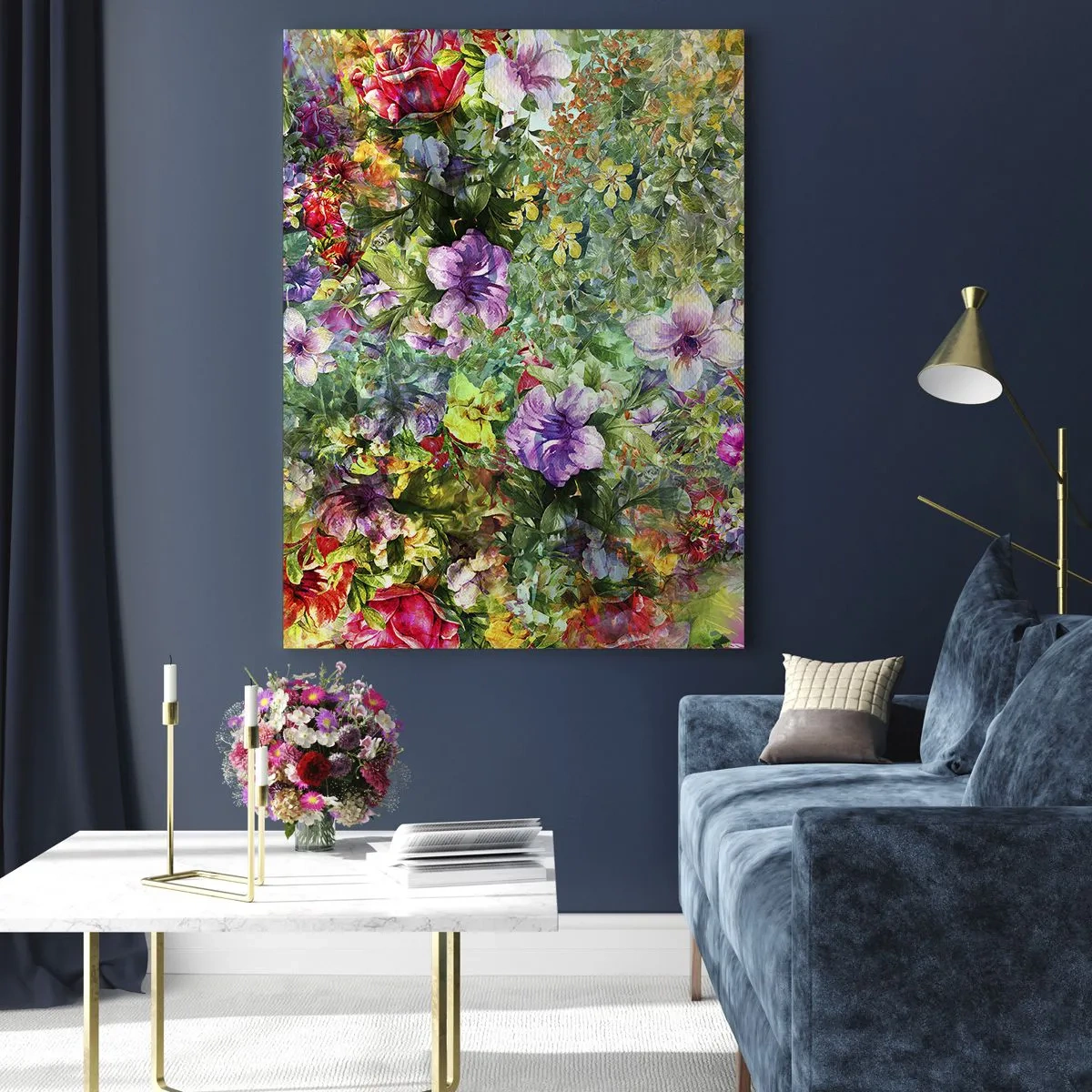 Impression sur verre - Image sur verre - Fleurs colorées dans une composition artistique - 50x70cm - En fleurs pour la perdition - Décoration murale moderne pour le salon et la chambre ARTTOR