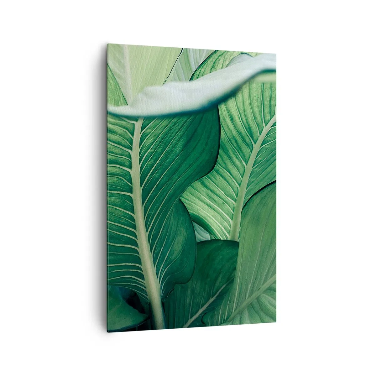 Impression sur toile - Image sur toile - Feuilles vertes avec des détails et une structure expressifs - 80x120cm - Une vie intensément verte - Décoration murale moderne pour le salon et la chambre ARTTOR