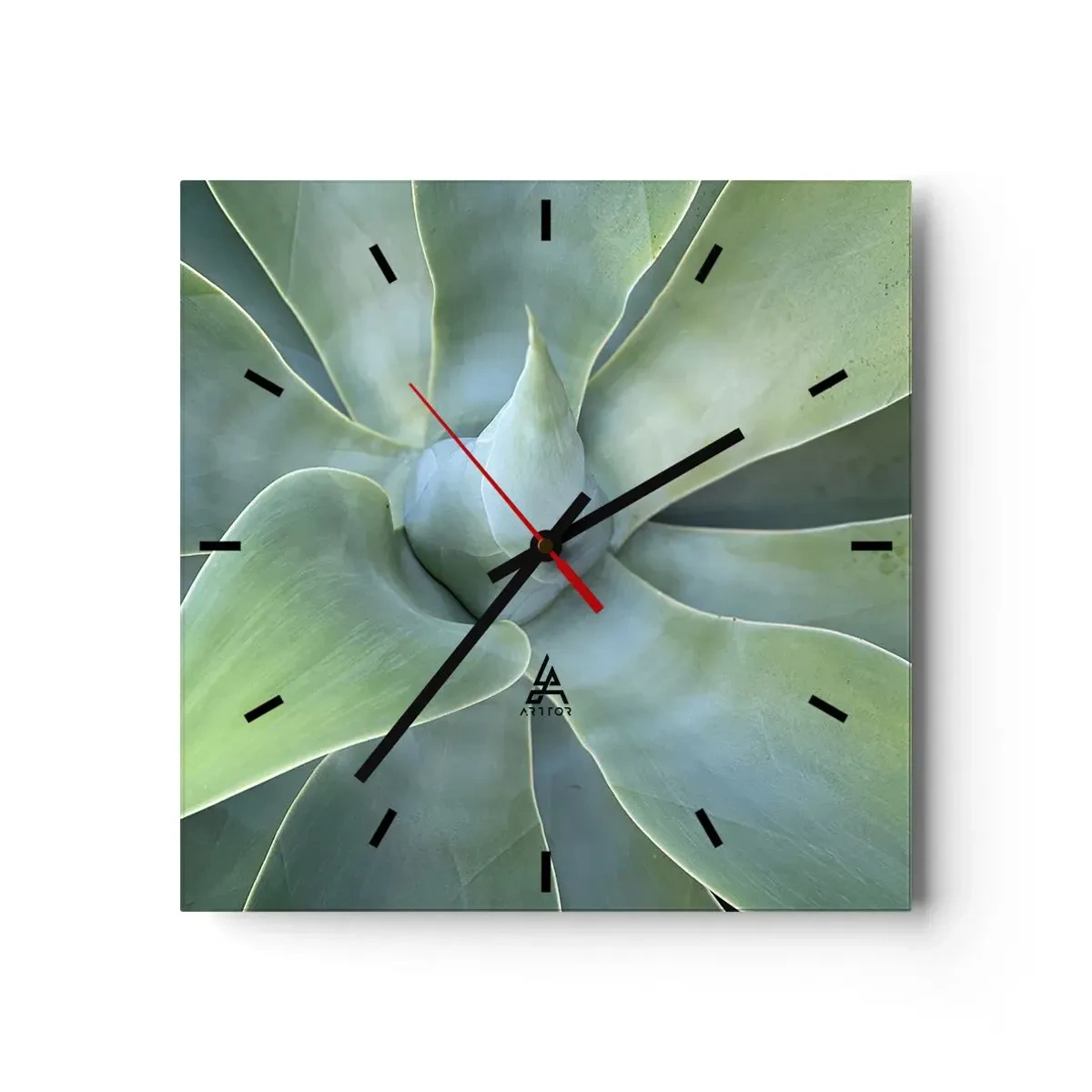 Horloge murale - Pendule murale - Feuilles d'agave subtiles dans des tons verts - 30x30cm - La naissance de la verdure - Décoration murale moderne pour le salon et la chambre ARTTOR