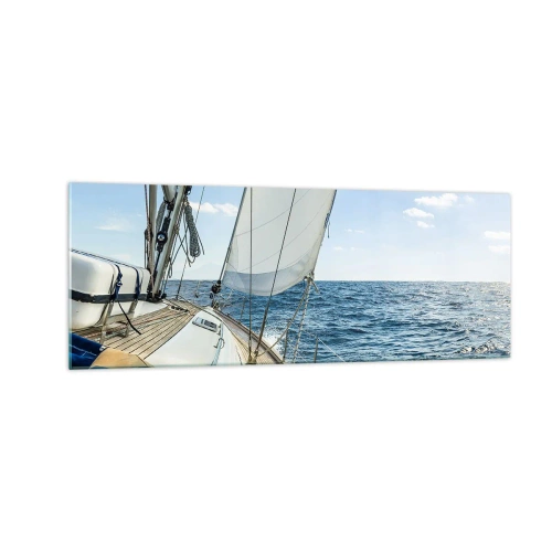 Impression sur verre - Image sur verre - Un voilier sur une mer calme sous un ciel bleu - 140x50cm - Ohé, l'aventure - Décoration murale moderne pour le salon et la chambre ARTTOR