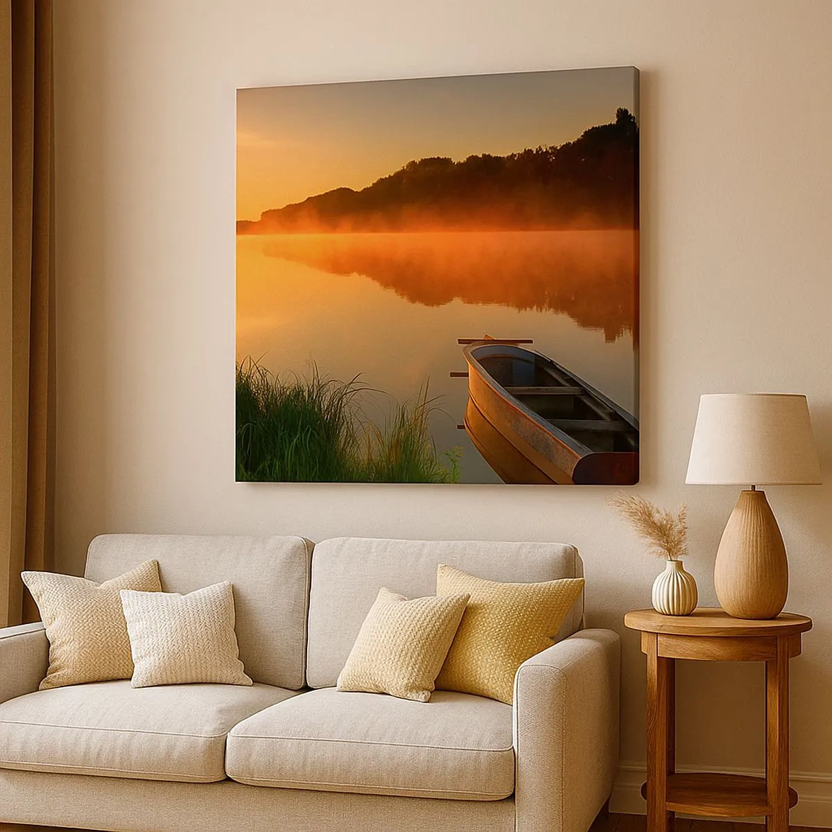 Impression sur toile - Image sur toile - Lever du soleil sur l'eau comme un miroir - 30x30 cm