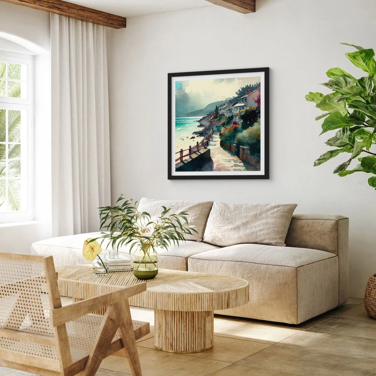 Affiche dans un cadre noir - Poster - Ville méditerranéenne - 40x40 cm