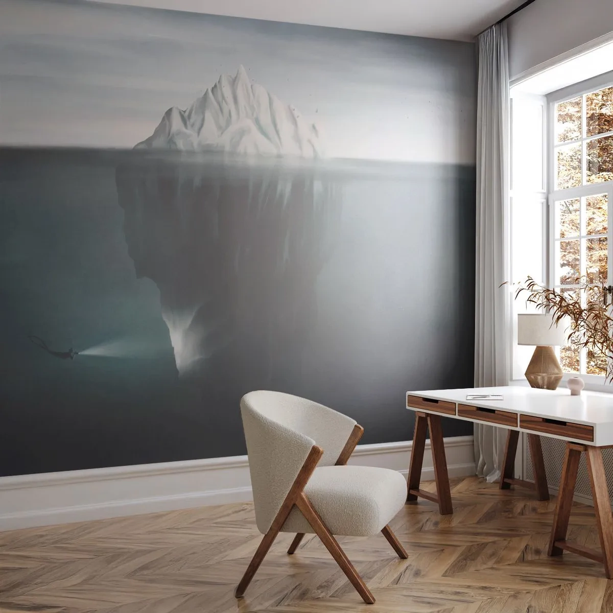 Papier Peint Photo Premium Sand - Mystère sous-marin - Iceberg, Glacier, Plongeur - 100x70 cm