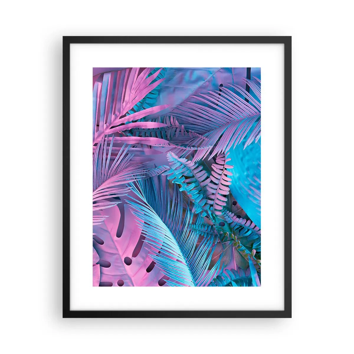 Affiche dans un cadre noir - Poster - Les tropiques en rose et bleu - 40x50 cm