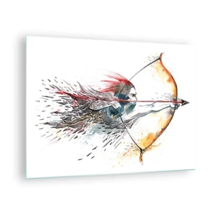 Impression sur verre - Image sur verre - Archer dans un décor d'aquarelle dynamique - 70x50cm - Guerrier mythique avec un arc de feu - Décoration murale moderne pour le salon et la chambre ARTTOR