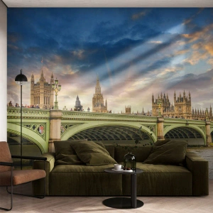 Papier Peint Photo Premium Canvas - Big Ben et le pont de Westminster contre le ciel au crépuscule - 100x70cm - Le temps s'est arrêté dans l'Empire - Décoration murale moderne pour le salon et la chambre ARTTOR