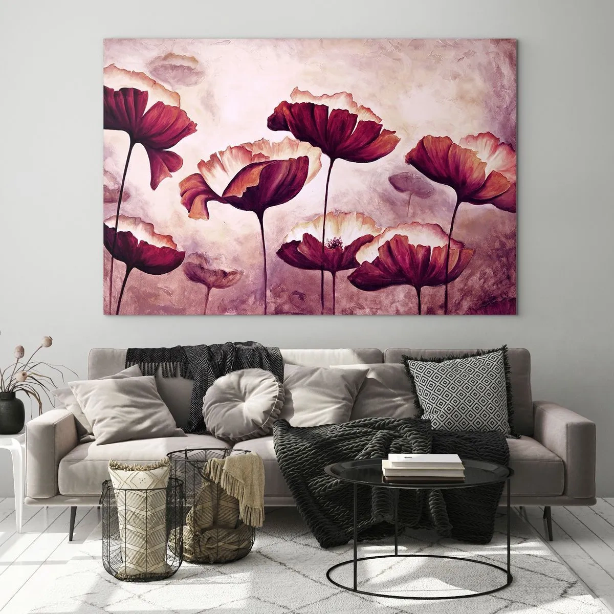 Impression sur verre - Image sur verre - Coquelicots rouges et blancs contre un ciel lumineux - 100x70cm - Pétale rouge et blanc - Décoration murale moderne pour le salon et la chambre ARTTOR