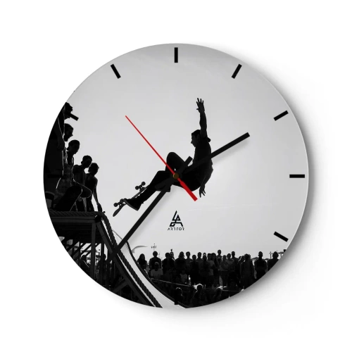 Horloge murale - Pendule murale - Motif noir et blanc d'un skateur sur une rampe dans une foule de personnes - 30x30cm - Héros et spectateurs - Décoration murale moderne pour le salon, la cuisine et la chambre ARTTOR