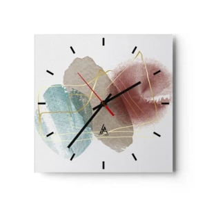 Horloge murale - Pendule murale - Formes abstraites aux couleurs délicates et aux lignes dorées - 30x30cm - Coraux de l'espace - Décoration murale moderne pour le salon et la chambre ARTTOR