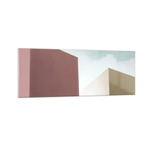 Impression sur verre - Image sur verre - Architecture minimaliste avec des blocs pastel et du ciel - 140x50cm - La géométrie d'un été ensoleillé - Décoration murale moderne pour le salon et la chambre ARTTOR