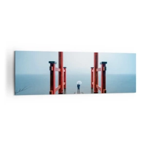 Impression sur toile - Image sur toile - Un portail torii surplombant un lac tranquille au Japon - 160x50cm - Rêverie japonnaise - Décoration murale moderne pour le salon et la chambre ARTTOR