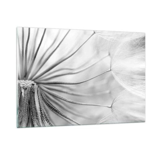 Impression sur verre - Image sur verre - Photographie macro d'un pissenlit dans des tons de noir et blanc - 120x80cm - Aigrette avant son envol - Décoration murale moderne pour le salon et la chambre ARTTOR