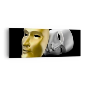 Impression sur toile - Image sur toile - Masque d'or et d'argent sur fond noir - 140x50cm - La vie est un théâtre - Décoration murale moderne pour le salon et la chambre ARTTOR