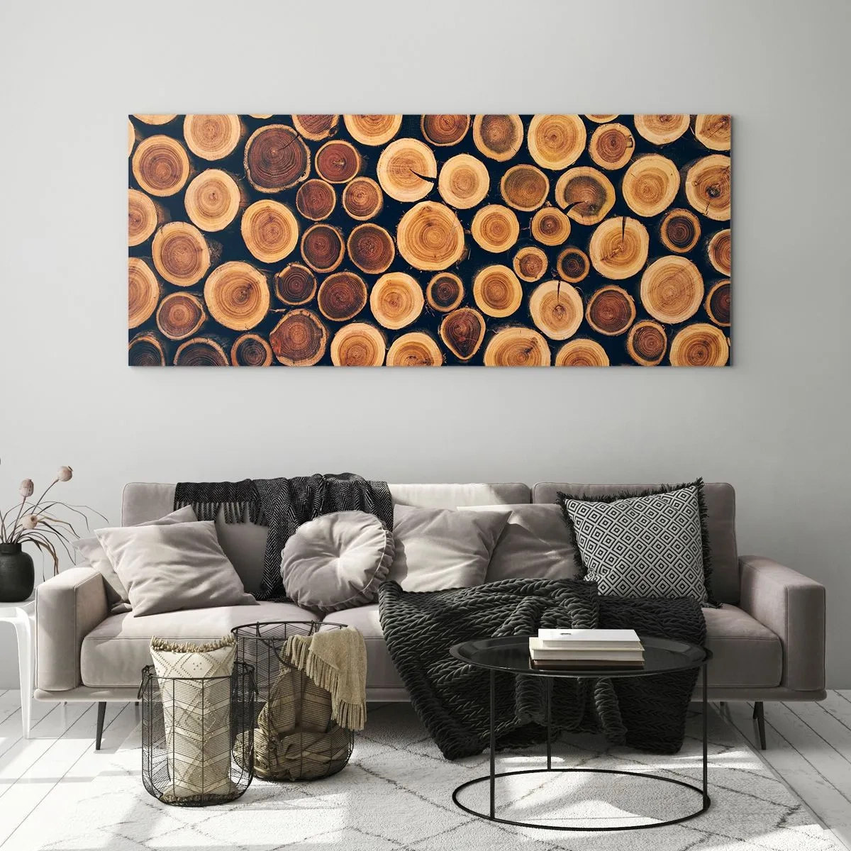 Impression sur verre - Image sur verre - Modèle réalisé à partir de sections transversales de bûches de bois - 120x50cm - Quel âge je semble avoir ? - Décoration murale moderne pour le salon et la chambre ARTTOR