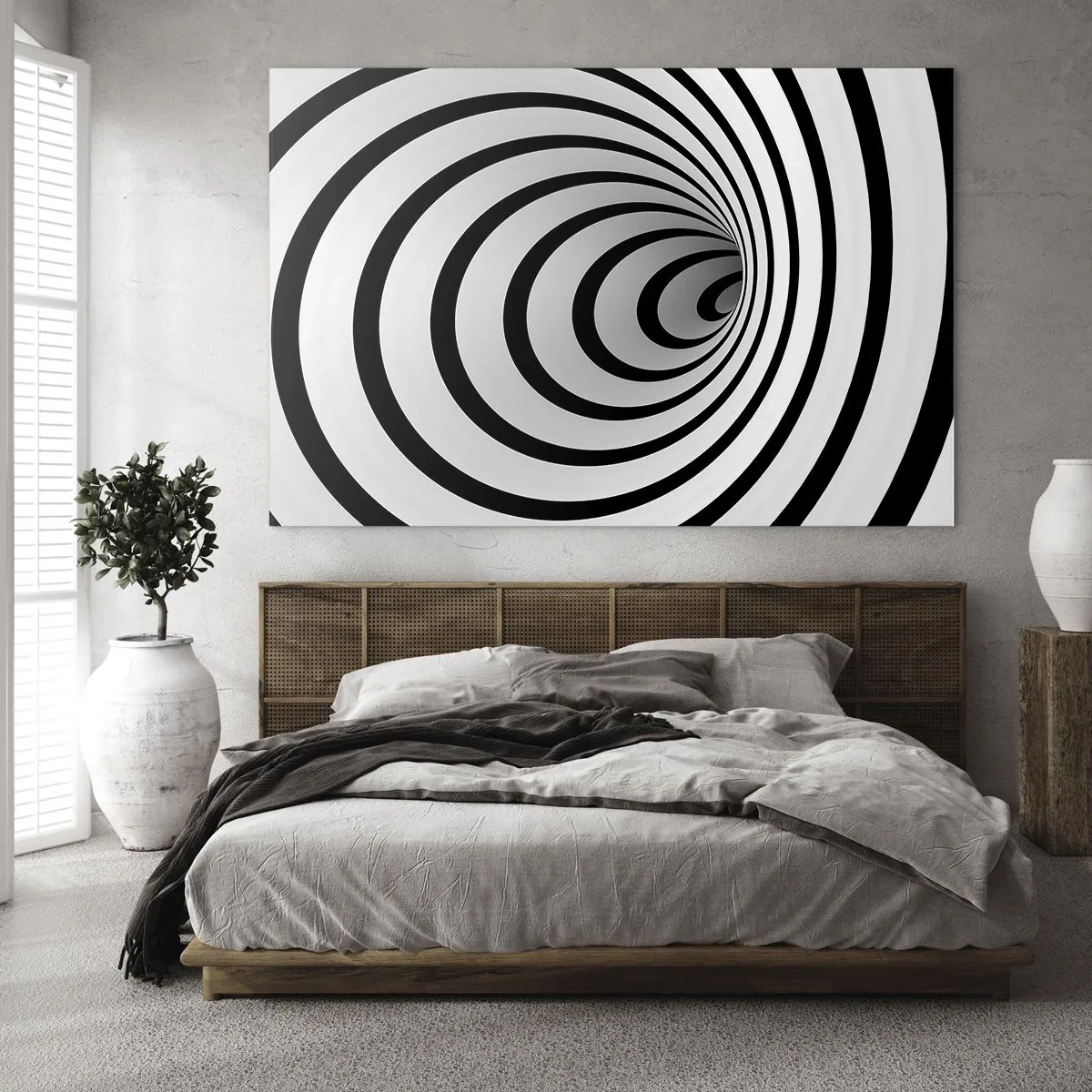 Impression sur verre - Image sur verre - Motif en spirale abstrait en noir et blanc - 70x50cm - Tu ne peux pas y résister aussi ? - Décoration murale moderne pour le salon et la chambre ARTTOR