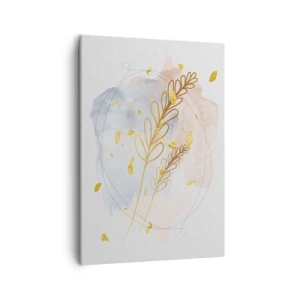 Impression sur toile - Image sur toile - Un délicat motif de feuille dorée sur un fond pastel avec des détails aquarelles. - 50x70cm - Explosion d'or - Décoration murale moderne pour le salon et la chambre ARTTOR