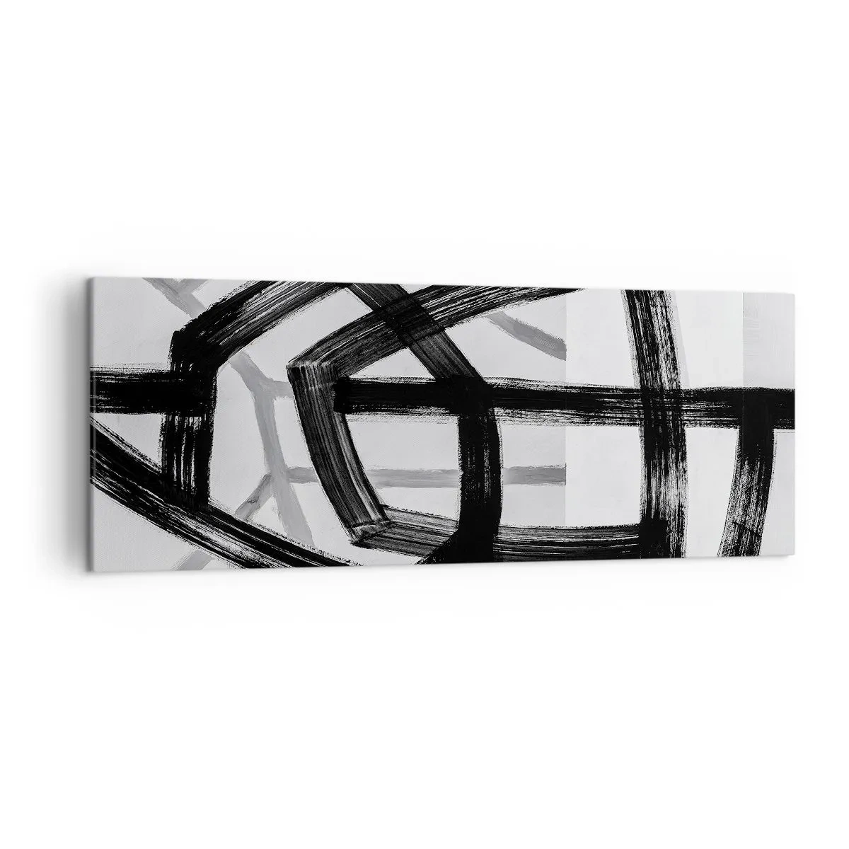 Impression sur toile - Image sur toile - Lignes abstraites noires et blanches se croisant sur un fond clair - 140x50cm - Profondeur du bâtiment - Décoration murale moderne pour le salon et la chambre ARTTOR