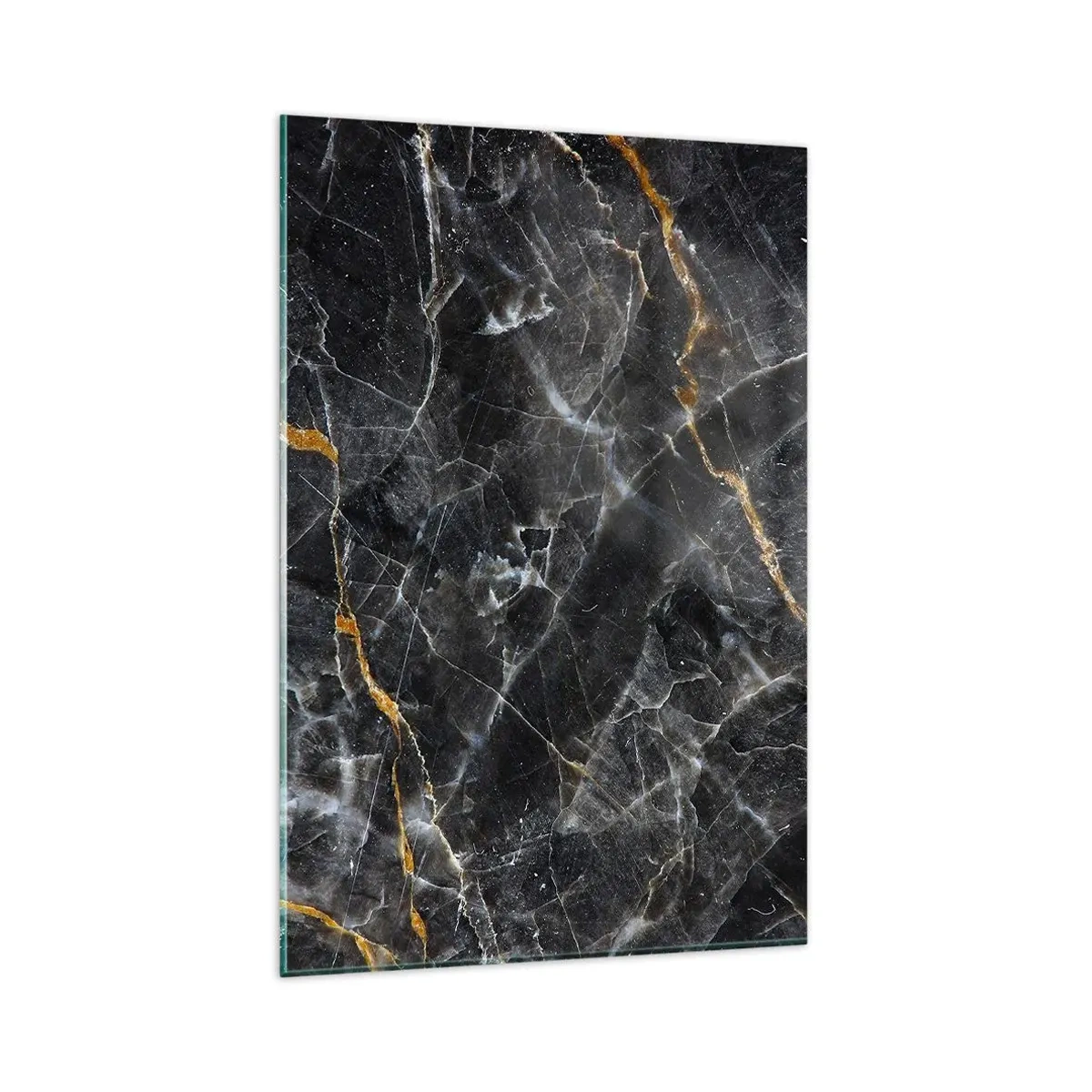 Impression sur verre - Image sur verre - Détails noirs et dorés de la surface en marbre - 80x120cm - La vie intérieure de la pierre - Décoration murale moderne pour le salon et la chambre ARTTOR