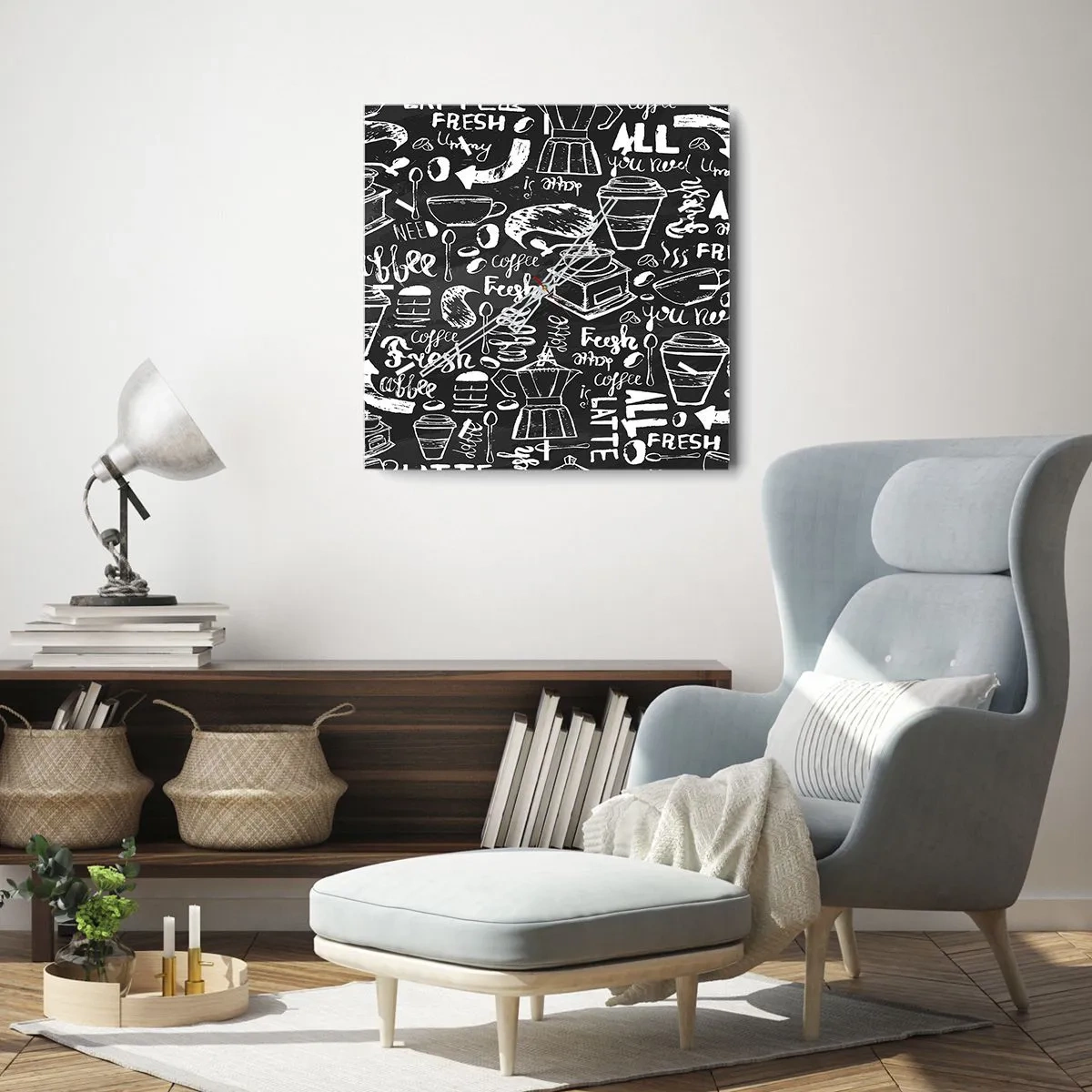 Horloge murale - Pendule murale - Graphiques de café élégants sur fond noir - 30x30cm - Tout ce dont tu as besoin c'est… - Décoration murale moderne pour le salon et la chambre ARTTOR