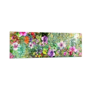 Impression sur verre - Image sur verre - Une composition florale colorée sur fond vert - 160x50cm - En fleurs pour la perdition - Décoration murale moderne pour le salon et la chambre ARTTOR