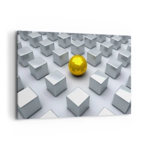 Impression sur toile - Image sur toile - Une sphère dorée se détachant parmi les cubes d'argent - 120x80cm - Pourquoi moi? Composition géométrique - Décoration murale moderne pour le salon et la chambre ARTTOR